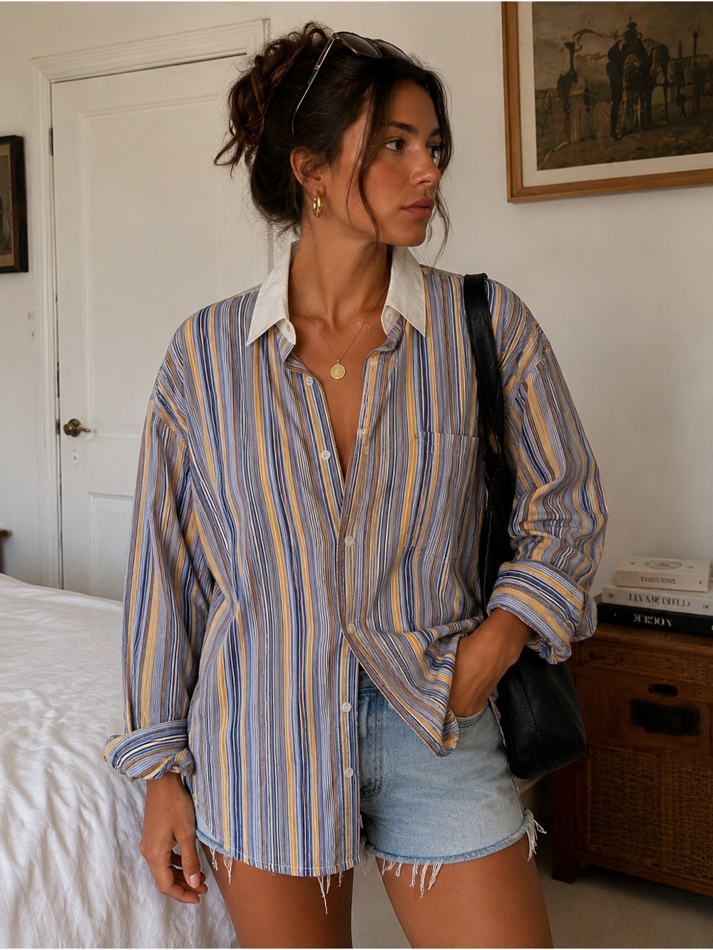 Tommy Hilfiger Striped Button Down 80s Style Cotton Shirt L Y2K Coastal Preppy
